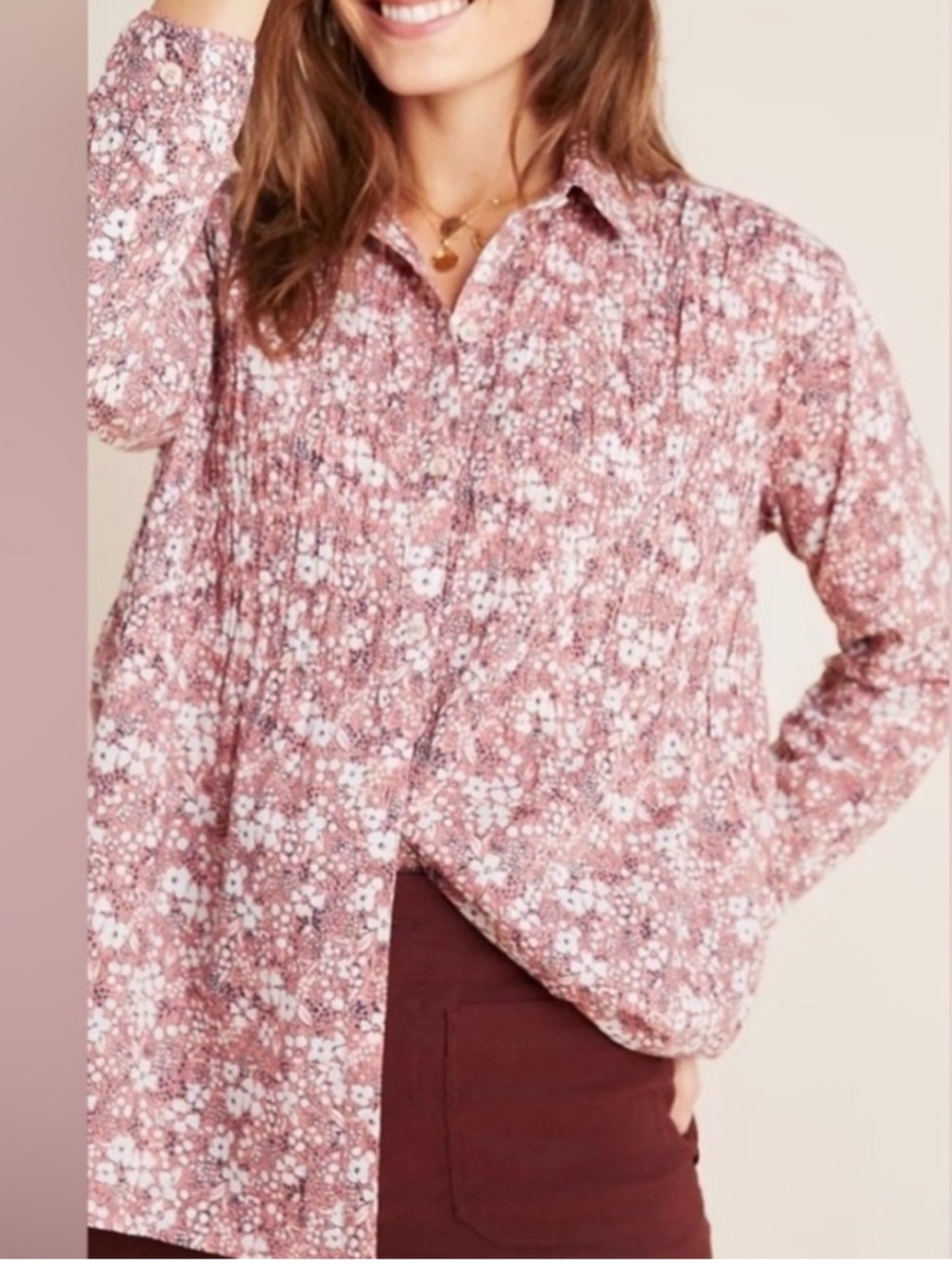 Anthropologie Pilcro The Sasha Smocked Floral Button Down - Size Small